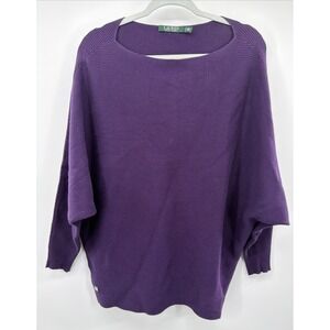 Lauren Ralph Lauren Purple Ribbed Boat‎ Neck Dolman Sleeve Sweater Plus Size 1X
